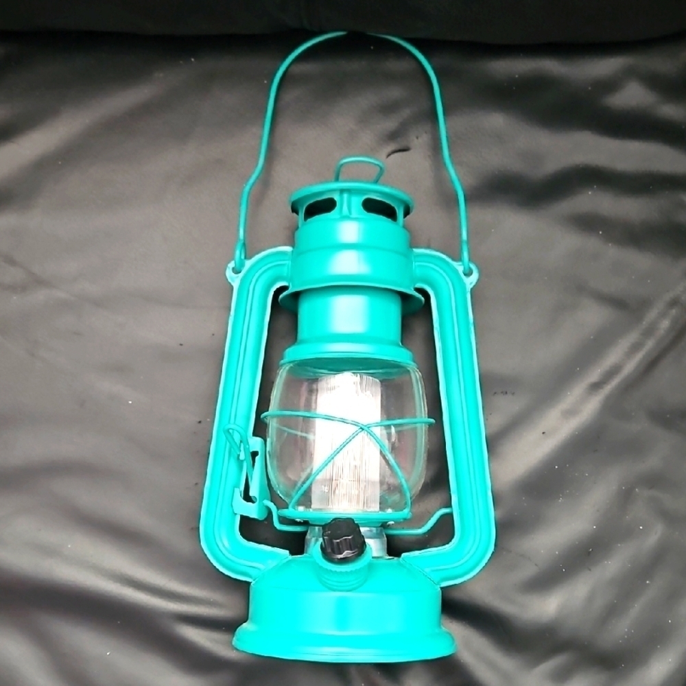 Storm Camping  LED Vintage-Style Teal Lantern Battery Operated Secured Plug